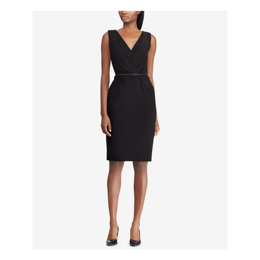 RALPH LAUREN Black V Neck Sleeveless Sheath Dress size 8